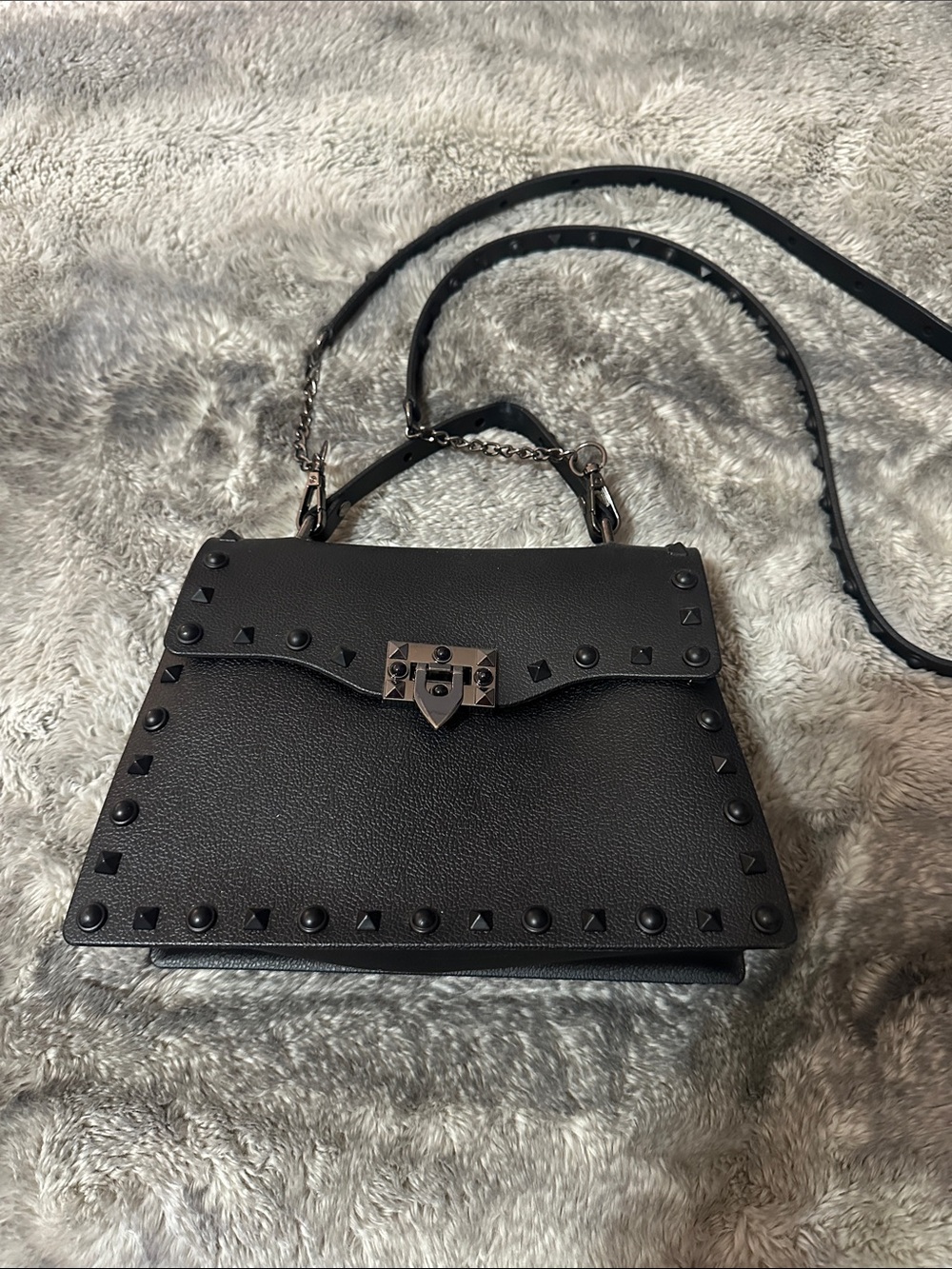 Black Studded Top-Handle Crossbody Bag
